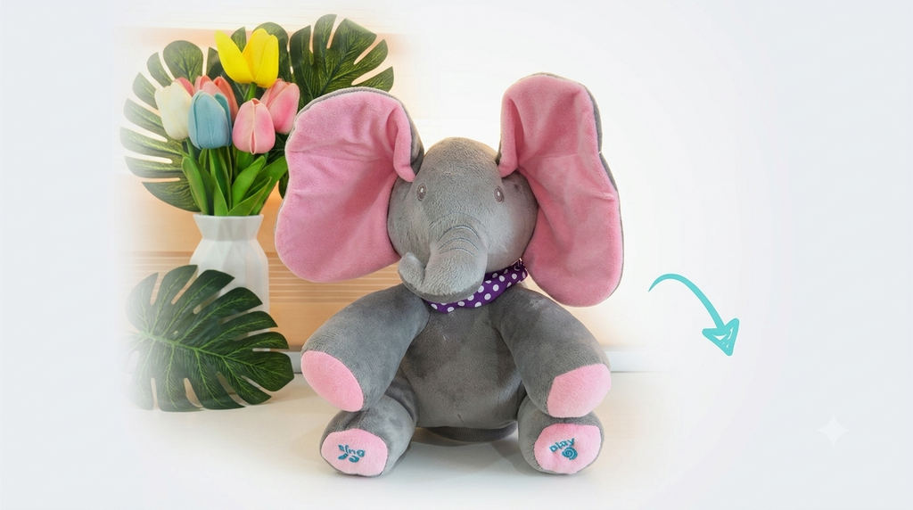 Interactive Animated Peek-A-Boo Elephant Plush – Flapping Ears & Singing Baby Toy