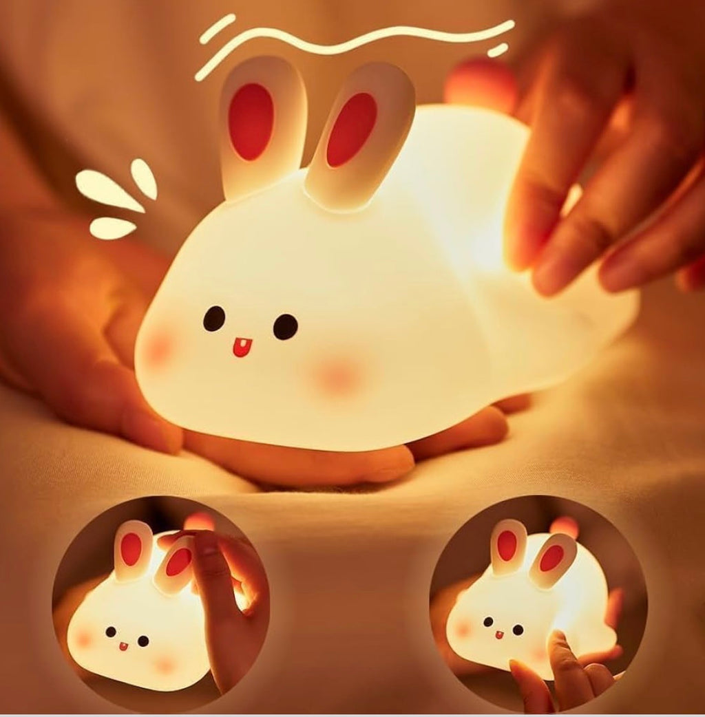 Cute Little Rabbit Silicone Night Lamp, Rechargeable Touch LED Bedside Light for Kids Bedroom, Romantic Decor, Baby Gift