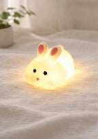 Cute Little Rabbit Silicone Night Lamp, Rechargeable Touch LED Bedside Light for Kids Bedroom, Romantic Decor, Baby Gift