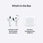 Apple AirPods 4 Wireless Earbuds, Bluetooth Headphones, with Active Noise Cancellation, Adaptive Audio, Transparency Mode, Personalised Spatial Audio, USB-C Charging Case, Wireless Charging, H2 Chip