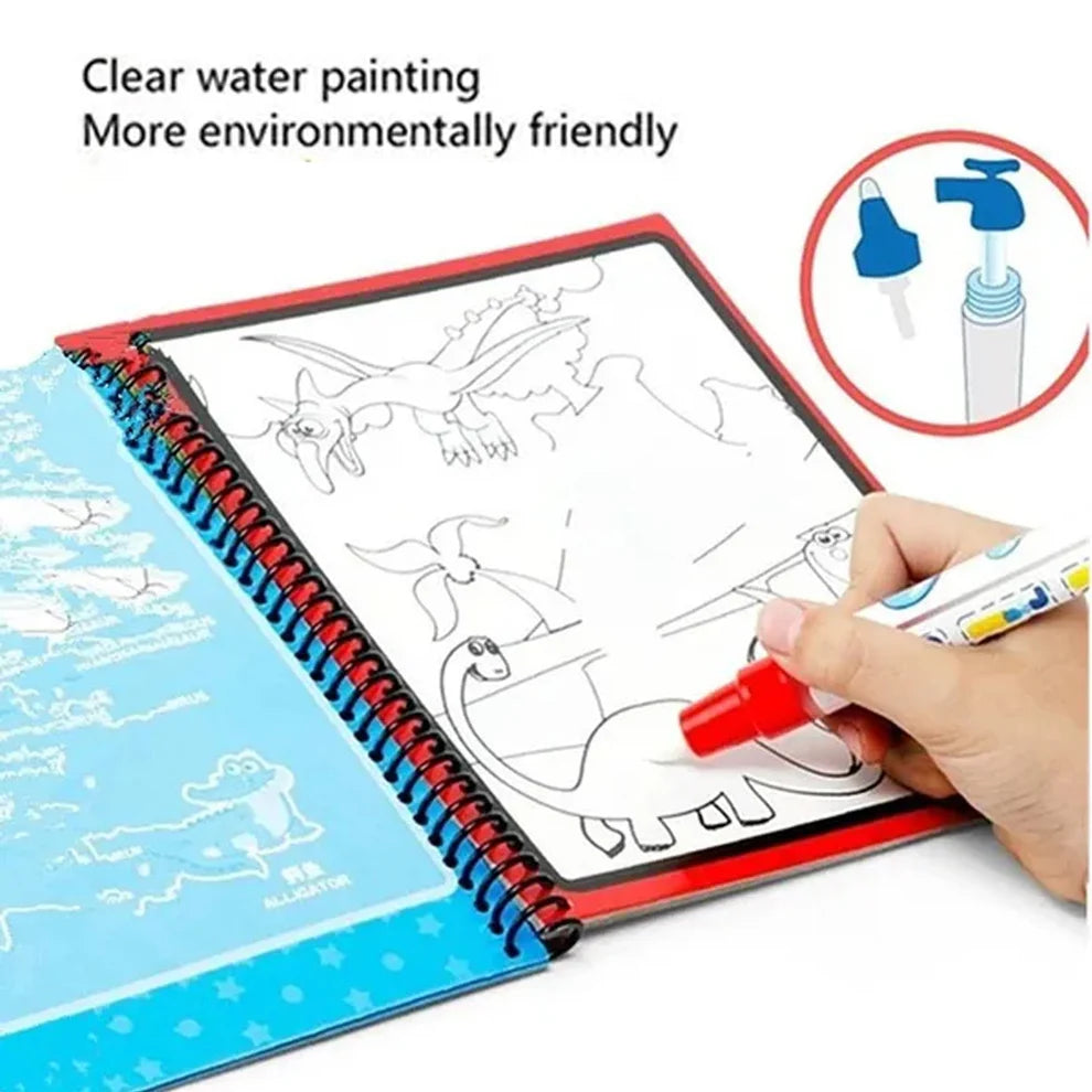Water Coloring Book |Mess-Free Colouring Book|Reusable Notepad with Magical Pen| Educational Doodle Book for Kids, Return Gifts for Birthdays, Kids, Boys, Girls